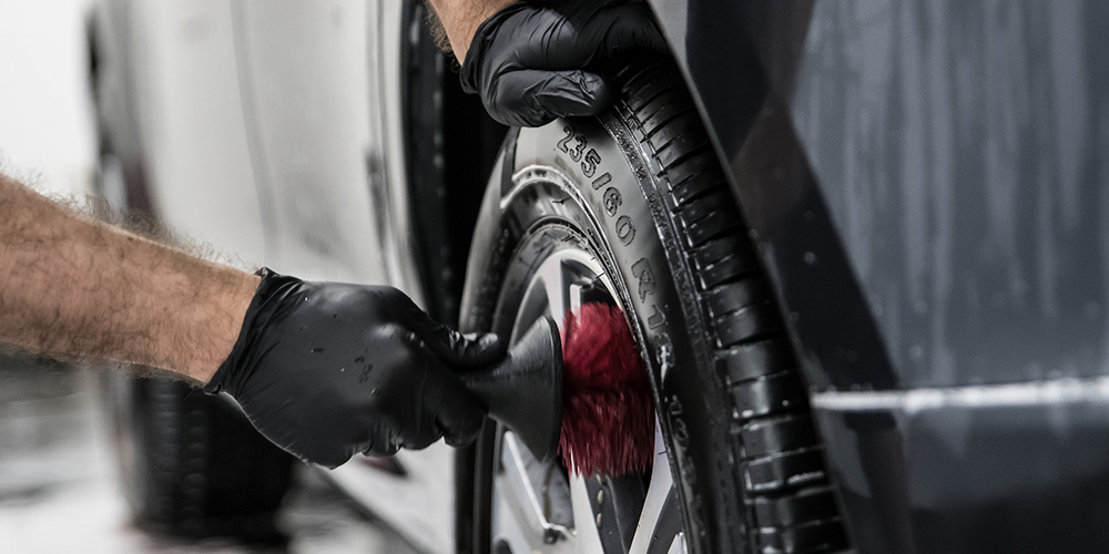 Apply wheel and tire cleaner
